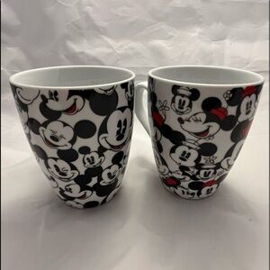 Disney Set of 2 Mickey & Minnie Mouse All Over Coffee Mugs, Vintage